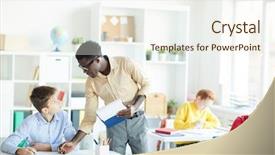  Presentation with teacher - Colorful PPT theme enhanced with clever schoolboy and his teacher backdrop and a cream colored foreground