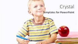  Presentation with attention - Colorful slides enhanced with clever schoolboy paying attention to something while drawing backdrop and a pink colored foreground