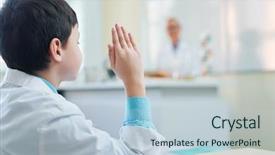  Presentation with classroom - Presentation design featuring clever schoolboy raising his hand background and a lemonade colored foreground