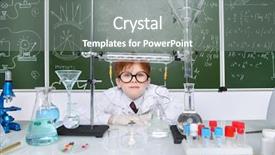  Presentation with chemistry educational - PPT theme featuring clever schoolboy stands background and a gray colored foreground