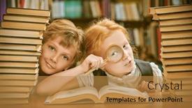  Presentation with children books - Presentation design enhanced with clever-schoolchildren-in-neat-uniform background and a gold colored foreground