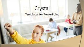  Presentation with standing on scooter - Presentation theme enhanced with clever schoolgirl in casualwear standing background and a cream colored foreground