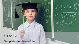  Presentation with chemistry educational - Beautiful presentation theme featuring clever schoolgirl stands backdrop and a light gray colored foreground