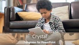  Presentation with african ethnicity - PPT theme having clever-serious-pupil-of-african background and a coral colored foreground