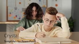  Presentation with youthful - PPT layouts consisting of clever-youthful-schoolboy-in-eyeglasses background and a  colored foreground