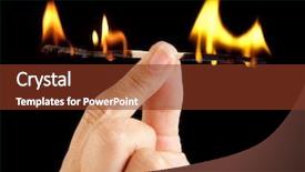  Presentation with trophy award hand holding - Presentation theme featuring cliche - hand holding a match burning background and a tawny brown colored foreground