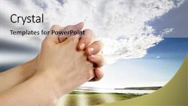  Presentation with praying hands - Audience pleasing presentation design consisting of cliche - pair of hands backdrop and a light gray colored foreground