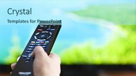  Presentation with television - Presentation theme consisting of changer - hand holding television remote control background and a cool aqua colored foreground