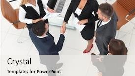  Presentation with contract farming - Audience pleasing theme consisting of client after signing the contract backdrop and a sky blue colored foreground