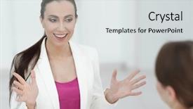  Presentation with active citizenship - Audience pleasing presentation consisting of experience client - active woman manager talking backdrop and a  colored foreground