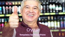  Presentation with green chemistry dropper bottles - PPT theme consisting of customer testimonials - satisfied man thumbs up background and a tawny brown colored foreground