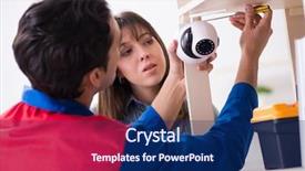  Presentation with camera - Colorful PPT layouts enhanced with client getting securty camera installed backdrop and a navy blue colored foreground