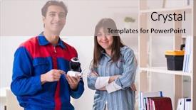  Presentation with home security camera - Audience pleasing slide deck consisting of client getting securty camera installed backdrop and a  colored foreground