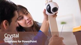  Presentation with home security camera - PPT theme featuring client getting securty camera installed background and a tawny brown colored foreground
