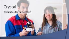  Presentation with home security camera - Audience pleasing PPT theme consisting of client getting securty camera installed backdrop and a  colored foreground