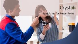  Presentation with camera - Presentation theme with client getting securty camera installed background and a  colored foreground