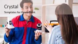  Presentation with home security camera - Amazing presentation design having client getting securty camera installed backdrop and a  colored foreground