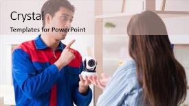  Presentation with camera - Beautiful slide set featuring client getting securty camera installed backdrop and a  colored foreground