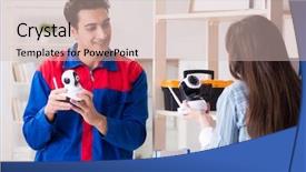  Presentation with camera - PPT theme having client getting securty camera installed background and a soft green colored foreground