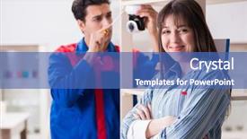  Presentation with electrical surveillance cctv security camera - Slides featuring client getting securty camera installed background and a ocean colored foreground