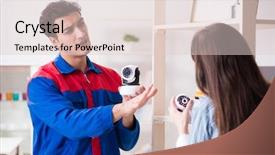  Presentation with home security camera - Amazing slide set having client getting securty camera installed backdrop and a  colored foreground