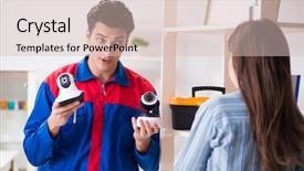  Presentation with camera - PPT theme consisting of client getting securty camera installed background and a soft green colored foreground