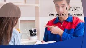  Presentation with camera - Audience pleasing PPT layouts consisting of client-getting-securty-camera-installed backdrop and a coral colored foreground