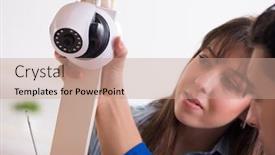  Presentation with camera - Presentation theme enhanced with client-getting-securty-camera-installed background and a coral colored foreground