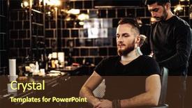  Presentation with barber shop - Colorful slide set enhanced with client in barber shop backdrop and a tawny brown colored foreground