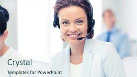  Presentation with friendly - Cool new PPT layouts with customer service free - picture of friendly female helpline backdrop and a sky blue colored foreground