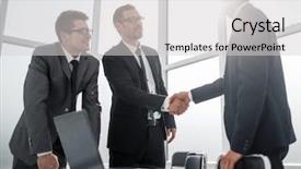  Presentation with shaking hands - Audience pleasing slide deck consisting of client shaking hands in bank backdrop and a light gray colored foreground