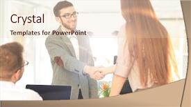  Presentation with managers - Audience pleasing PPT theme consisting of clients satisfied - two managers making agreement backdrop and a lemonade colored foreground