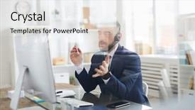  Presentation with confident - Cool new PPT theme with clients while looking at computer backdrop and a white colored foreground