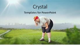  Presentation with triathlon run woman - PPT theme enhanced with cliff meadow - fat woman tired after run background and a  colored foreground