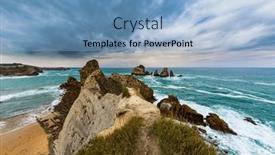  Presentation with rocky ocean coast - Presentation design enhanced with cliffs-and-huge-stones-oppose background and a teal colored foreground