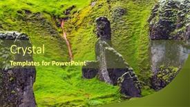  Presentation with moss - Colorful slide set enhanced with cliffs-covered-with-moss backdrop and a tawny brown colored foreground