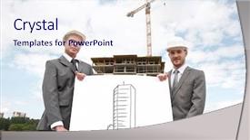 Presentation with two people holding hands - Presentation theme featuring clima laboral - portrait of two successful builders background and a  colored foreground