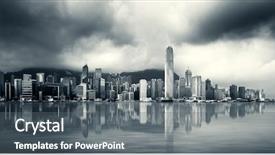  Presentation with climate change business - Audience pleasing theme consisting of climate change business - skyscapers on victoria harbour hong backdrop and a gray colored foreground