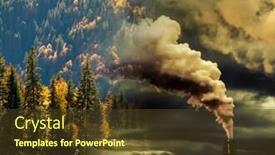  Presentation with climate - Beautiful presentation design featuring climate change or global warming banner - double exposure of polluting factory smoke and pine forest backdrop and a tawny brown colored foreground