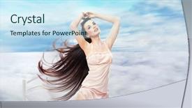  Presentation with scenery - Presentation theme consisting of climate collage - long haired brunette background and a sky blue colored foreground