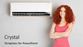  Presentation with conditioner - PPT theme having climate control - beautiful red haired girl near background and a light gray colored foreground