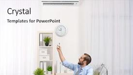  Presentation with conditioner - PPT theme having climate control - young man with turning background and a white colored foreground