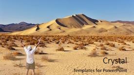  Presentation with sailing into sunrise - Beautiful PPT theme featuring climate droght - enthusiastic tourist welcomes sunrise magnificent backdrop and a  colored foreground