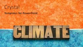  Presentation with blue global - PPT theme consisting of climate-word-in-vintage-letterpress background and a gold colored foreground