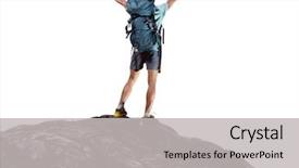  Presentation with mountain top - Cool new PPT theme with man climb - hiker with backpack standing backdrop and a light gray colored foreground