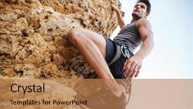  Presentation with man in nature - Audience pleasing PPT layouts consisting of thrilling - young brunette man climbing natural backdrop and a coral colored foreground