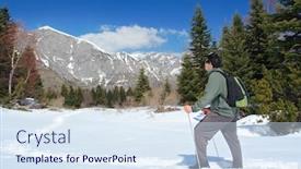  Presentation with macedonia - Theme featuring climber going towards mountain top in macedonia background and a sky blue colored foreground