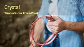  Presentation with gear - Slide deck having climber-preparing-climbing-gear background and a tawny brown colored foreground