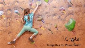  Presentation with climbing - Slides having climbers girls - girl climbing on practical wall background and a coral colored foreground