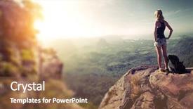  Presentation with businessman standing on mountain top - Cool new presentation theme with climbers girls - hiker with backpack standing backdrop and a tawny brown colored foreground